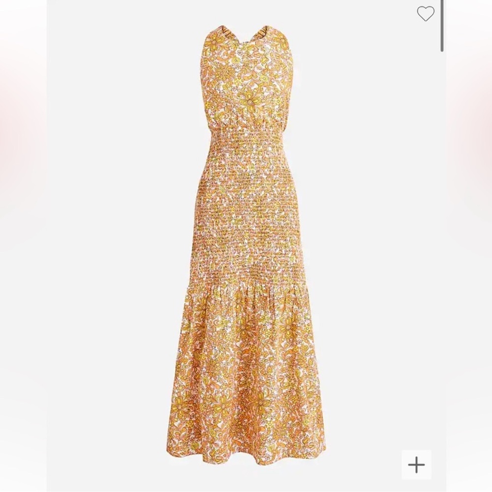 J Crew Collection Smocked Cross Back Dress in Medallion Floral Midi - Picture 2 of 8